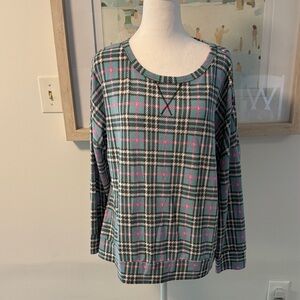 Plaid Long Sleeve Top - Blue and Pink Size Large